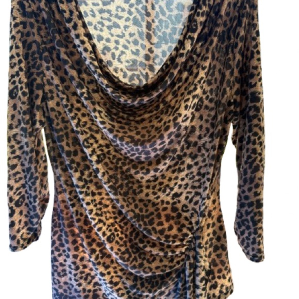 Leopard Print Cowl Neck Women's Top - Brown